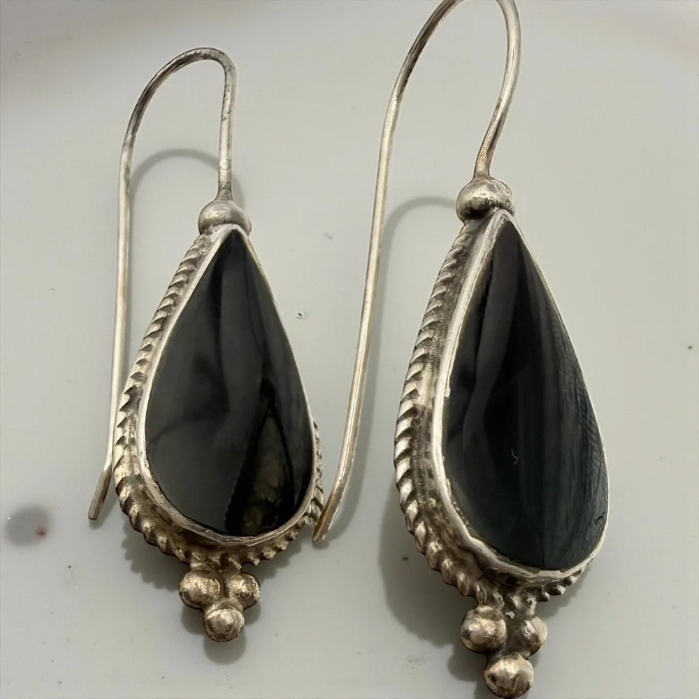 Black onyx Teardrop Earrings​ - Picture 2 of 5